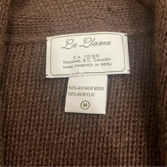 La Llama Alpaca Wool Blend Longline Brown Cardigan Sweater - Picture 5 of 10